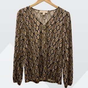MICHAEL Michael Korr’s Brown Snake Print Women's Long Sleeve Blouse